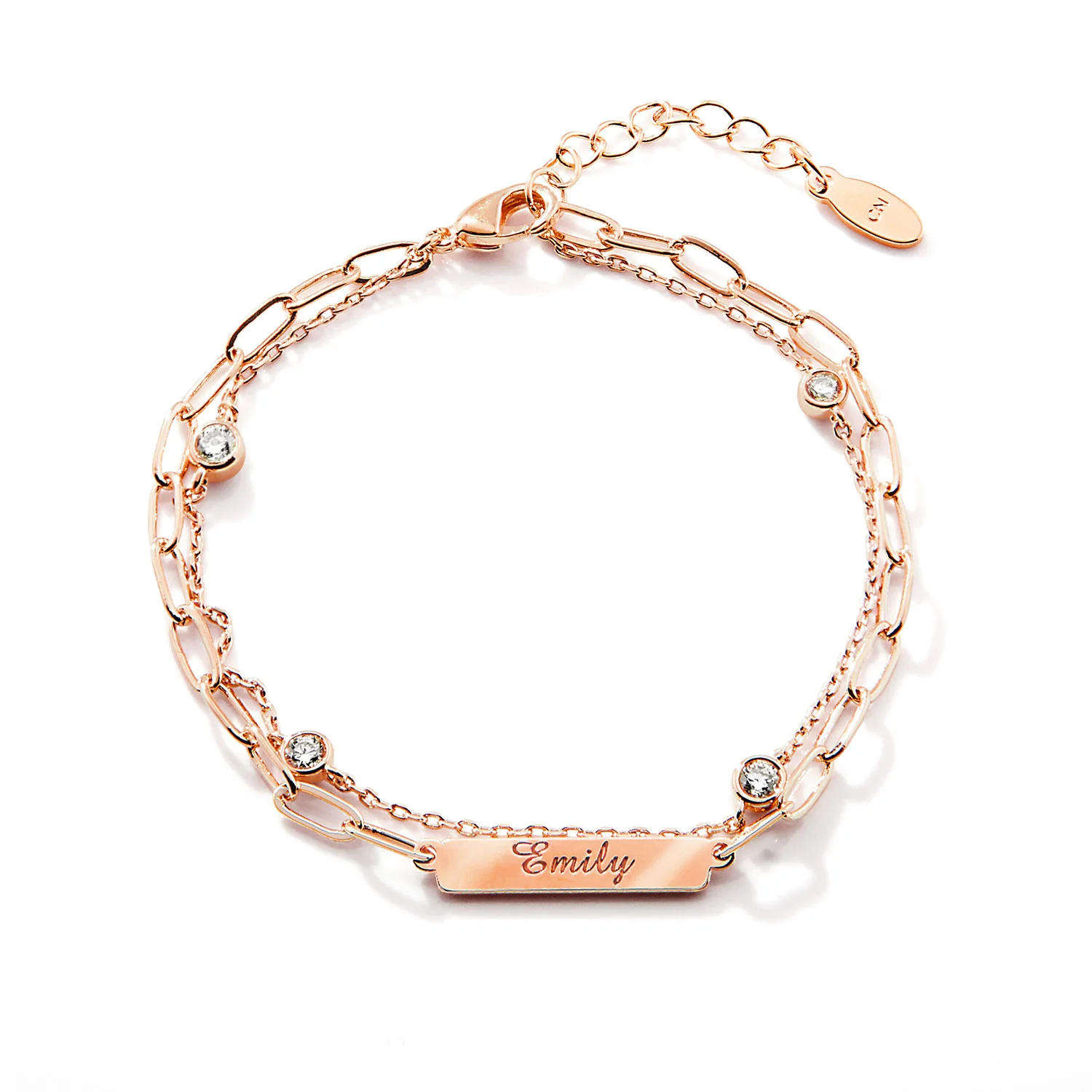 Engraved Plaque and CZ Station Multichain Bracelet - Image 9