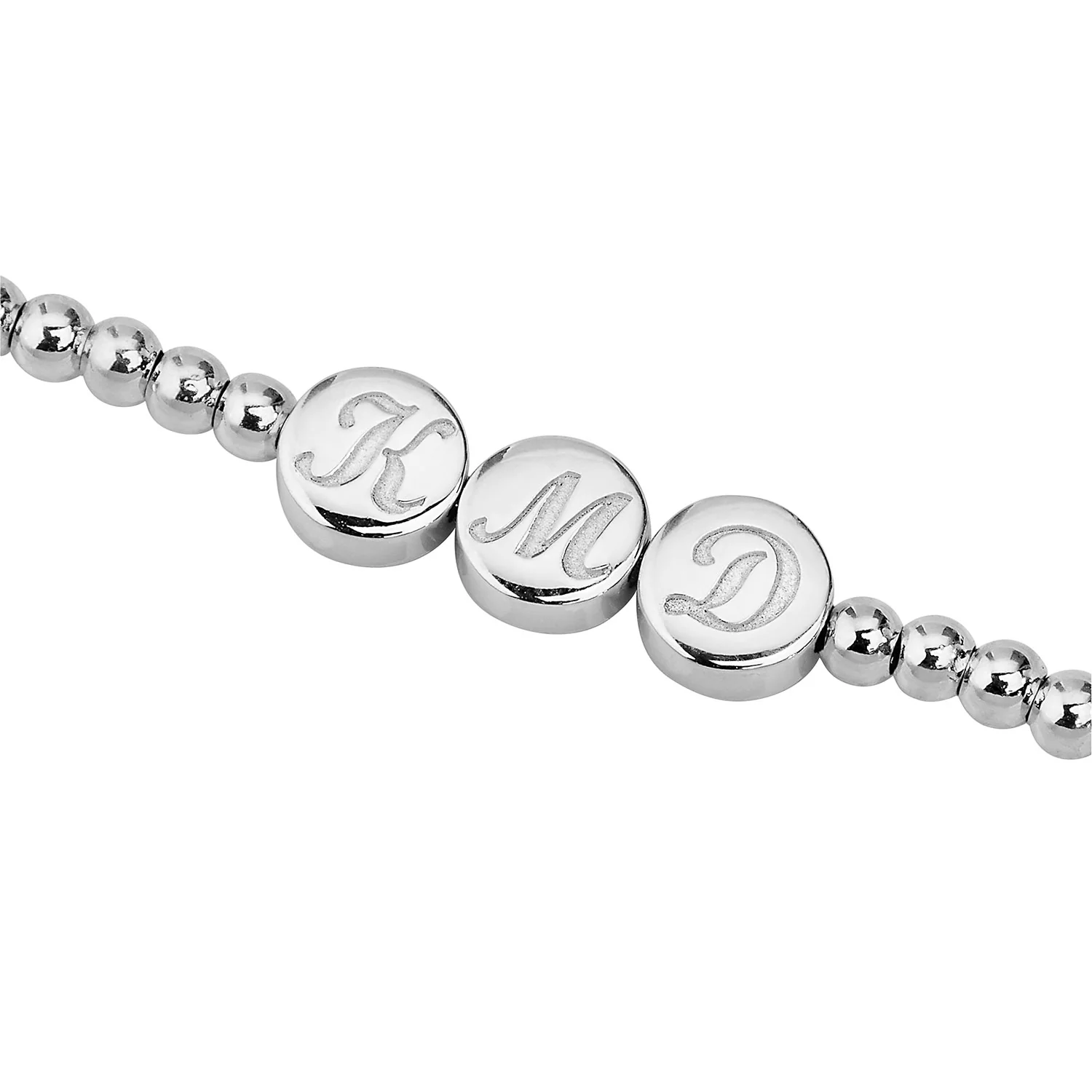 Engraved Script Initials Slider Charms Station Beaded Bracelet - Image 2