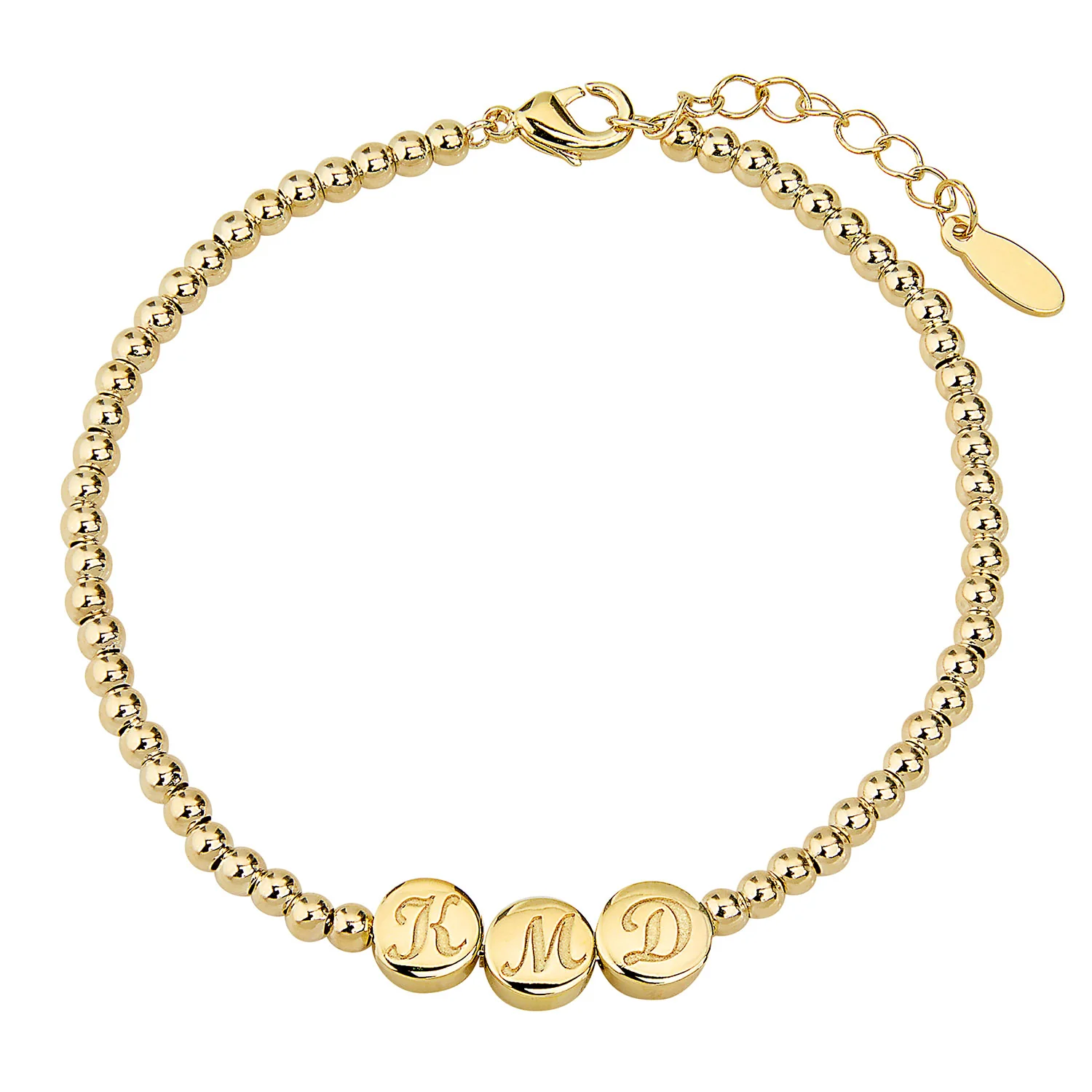 Engraved Script Initials Slider Charms Station Beaded Bracelet - Image 3