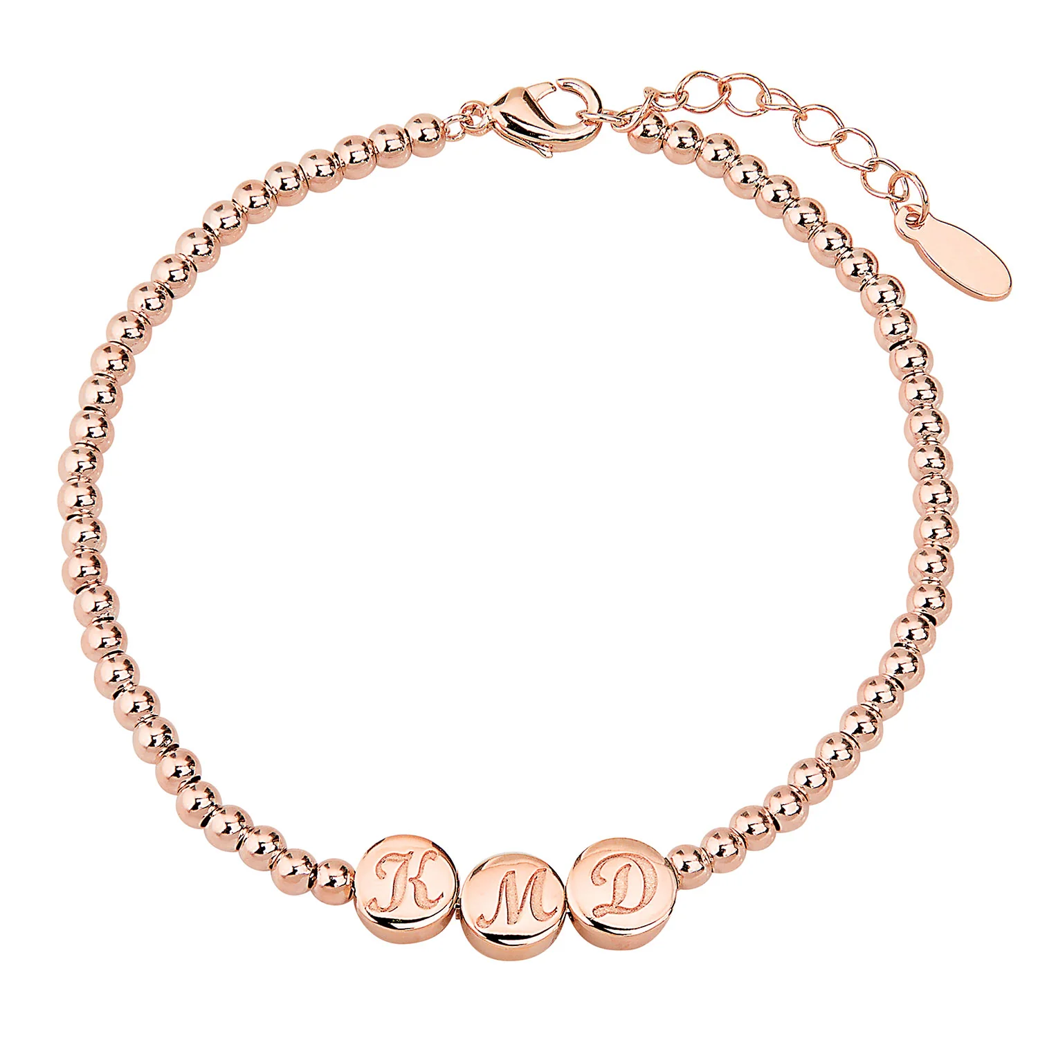 Engraved Script Initials Slider Charms Station Beaded Bracelet - Image 5