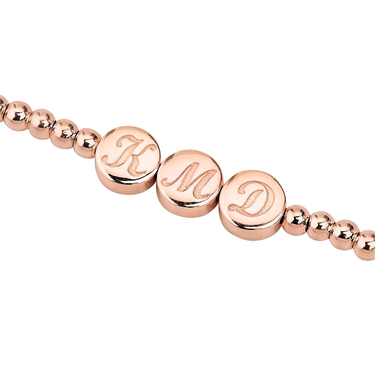 Engraved Script Initials Slider Charms Station Beaded Bracelet - Image 6