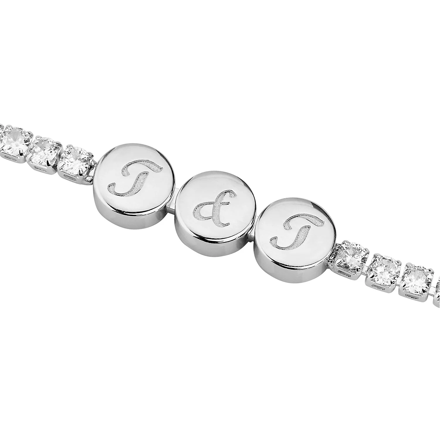 Engraved Script Initials Slider Charms Station CZ Tennis Bracelet - Image 2