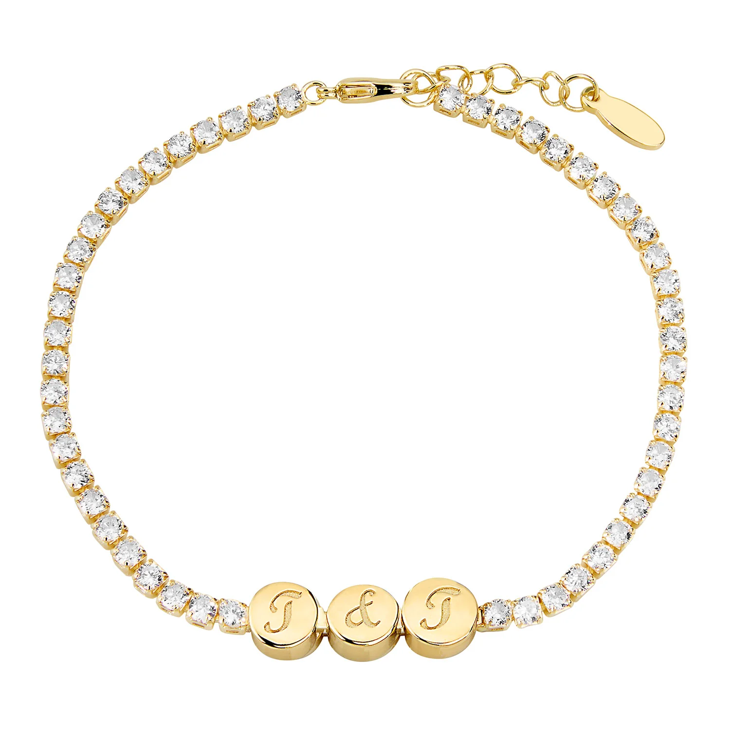 Engraved Script Initials Slider Charms Station CZ Tennis Bracelet - Image 3