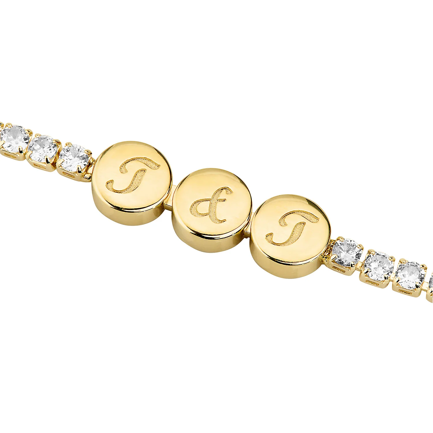 Engraved Script Initials Slider Charms Station CZ Tennis Bracelet - Image 4
