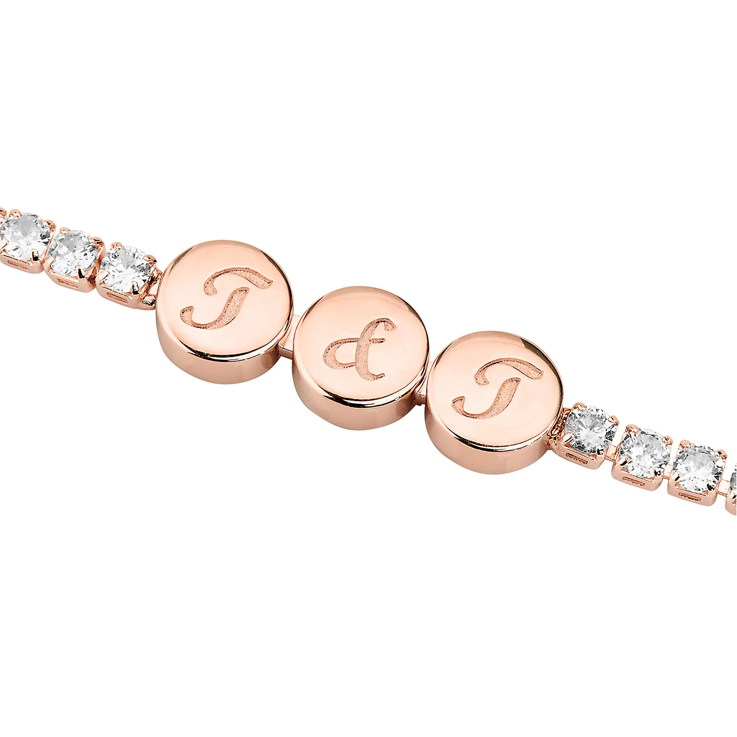 Engraved Script Initials Slider Charms Station CZ Tennis Bracelet - Image 6