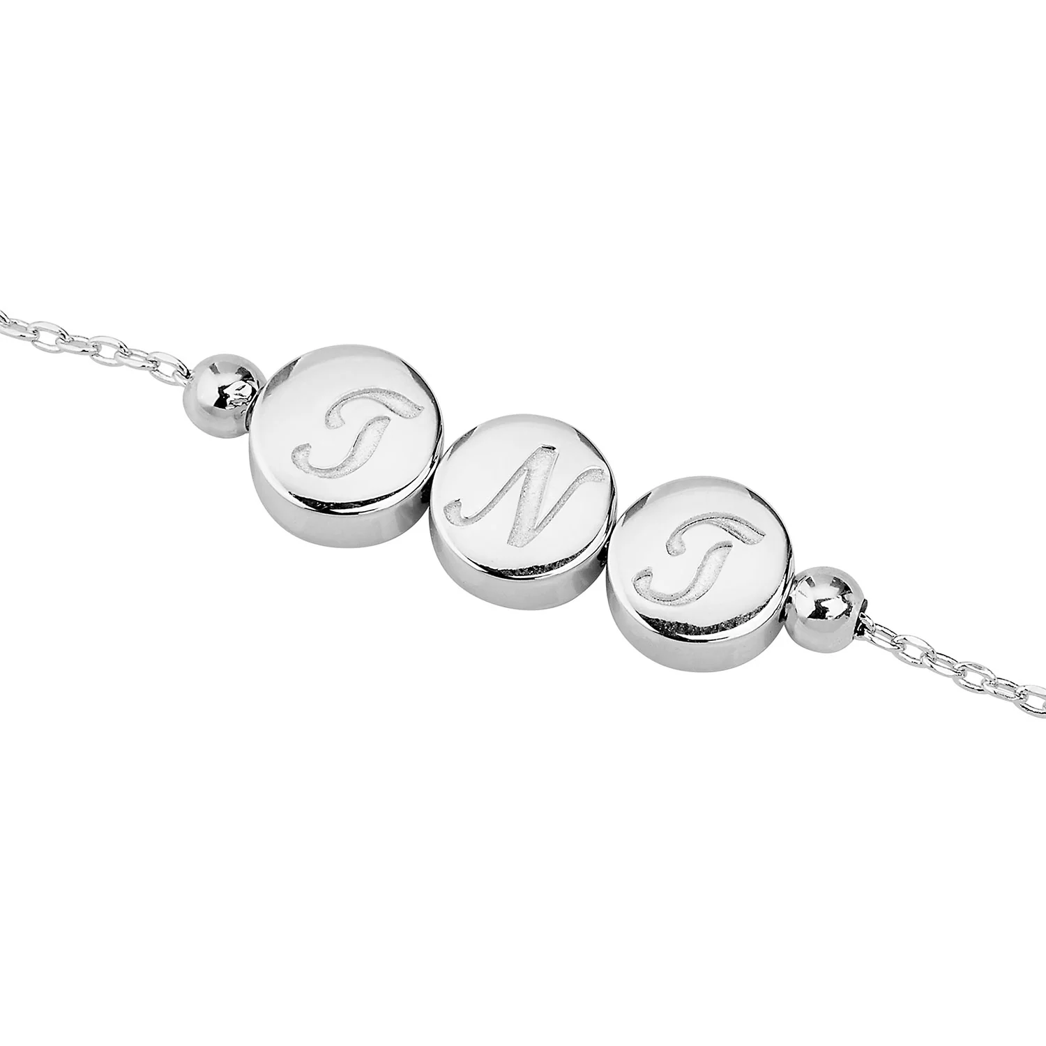 Engraved Script Intials Slider Charms Station Bracelet - Image 2