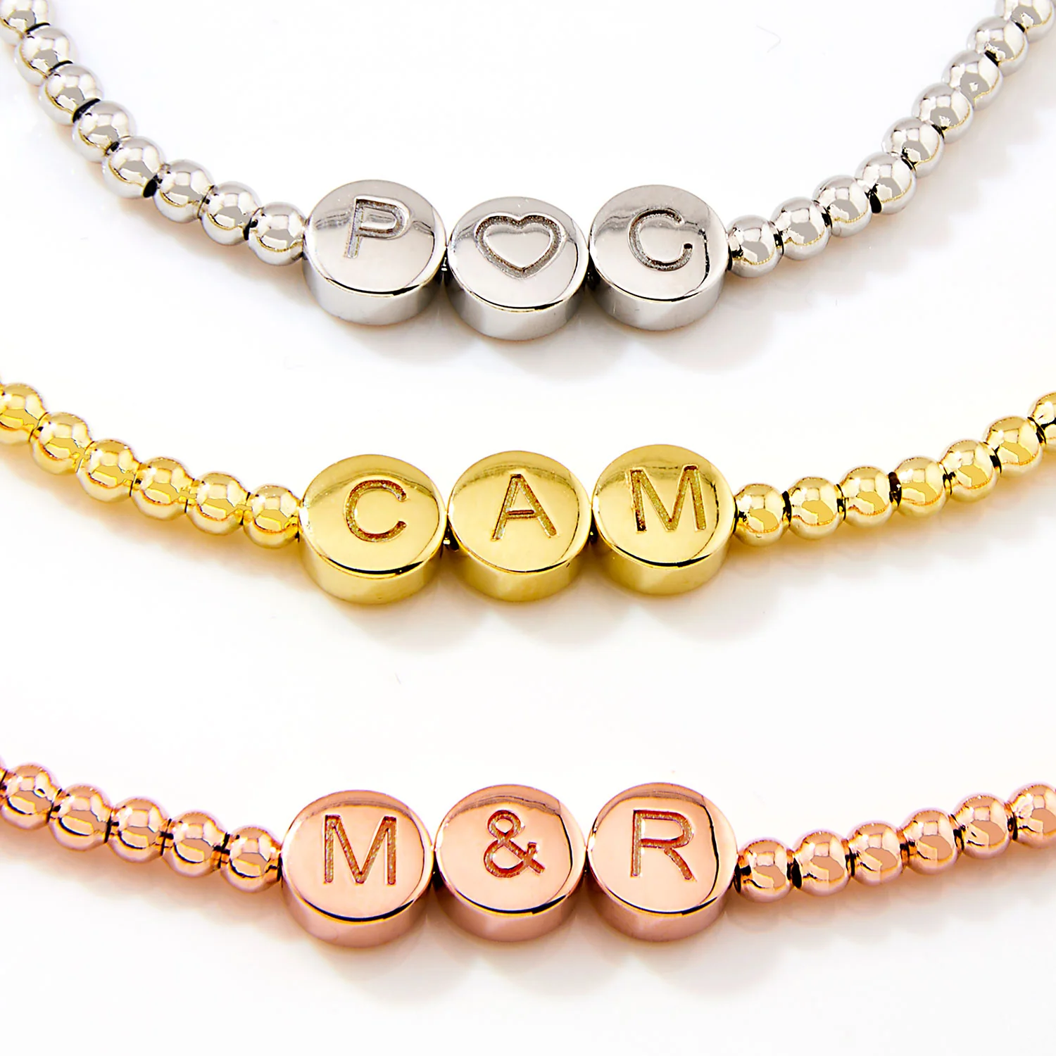 Engraved Slider Charms Station Beaded Necklace