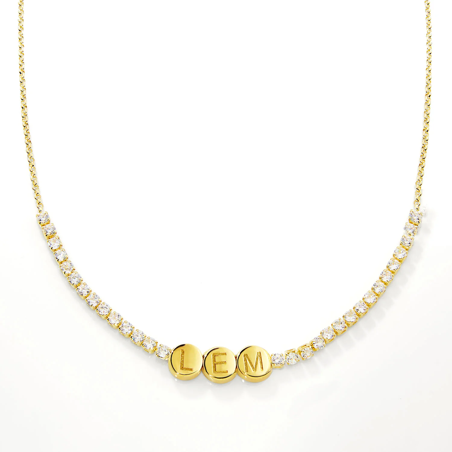 Engraved Slider Charms Station CZ Tennis Necklace - Image 4