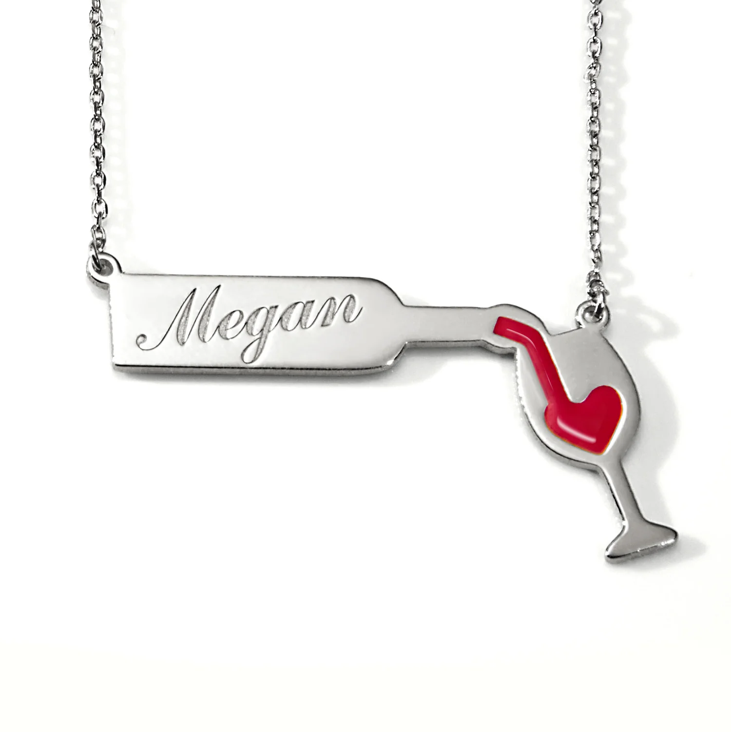 Engraved Wine Bottle Necklace with Enamel Wine Glass Accent - Image 3