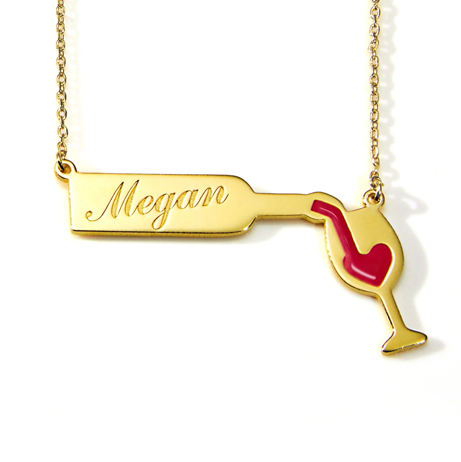 Engraved Wine Bottle Necklace with Enamel Wine Glass Accent - Image 4