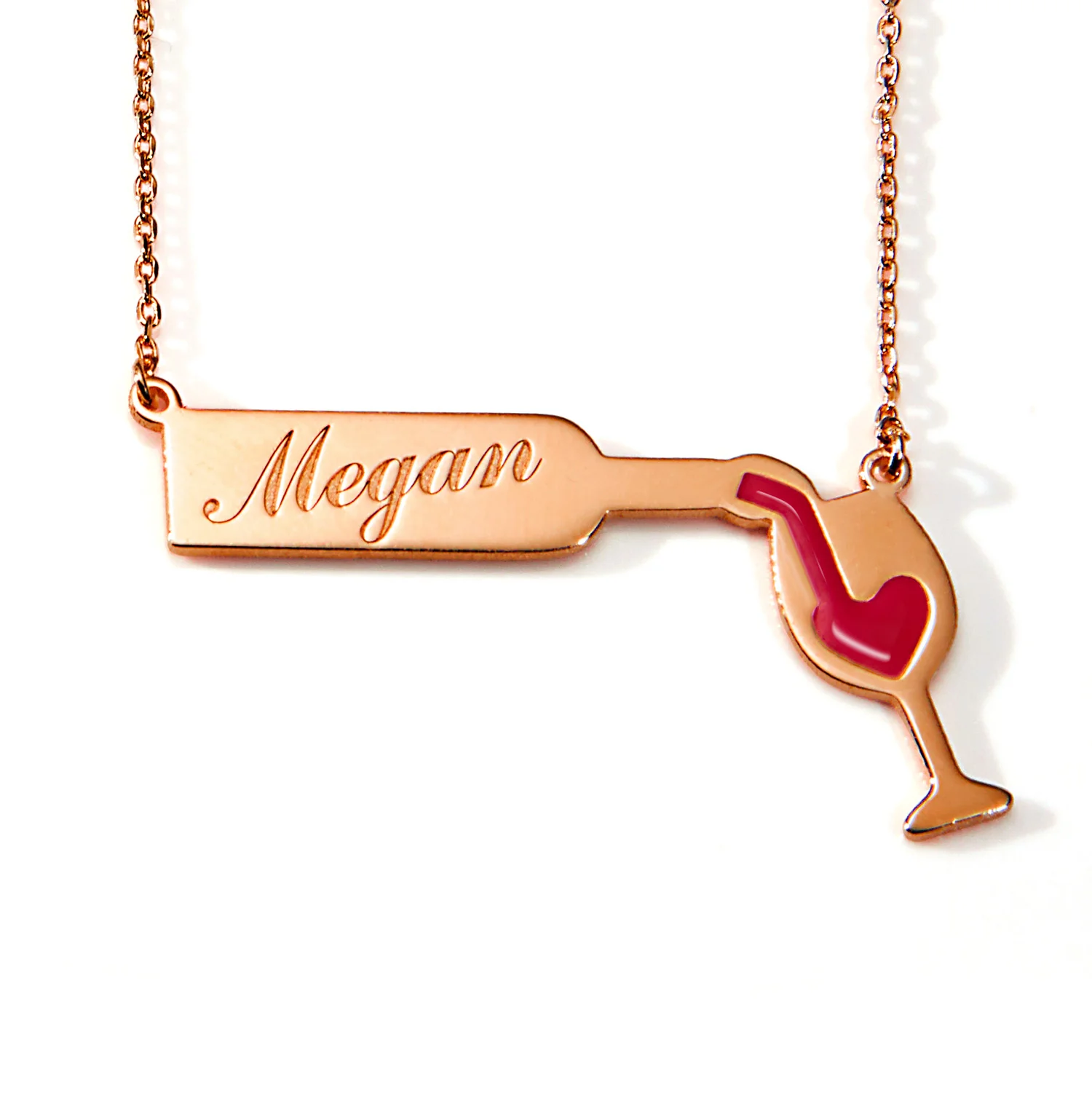 Engraved Wine Bottle Necklace with Enamel Wine Glass Accent - Image 5