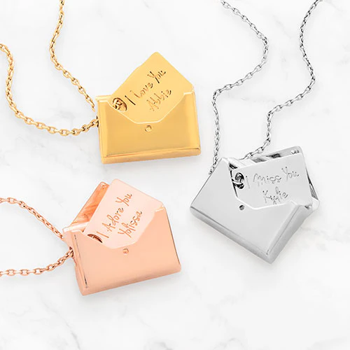 Envelope with Engraved Message Inside Necklace