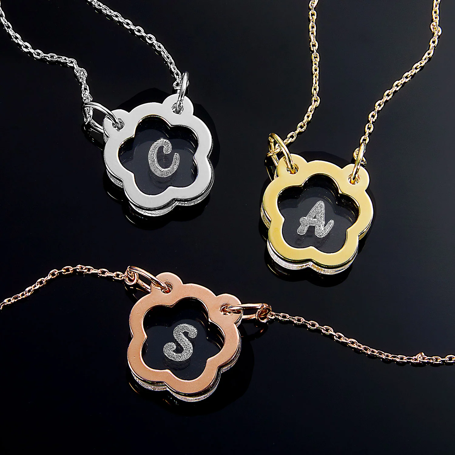 Etched Clear Acrylic Flower Pendant Necklace