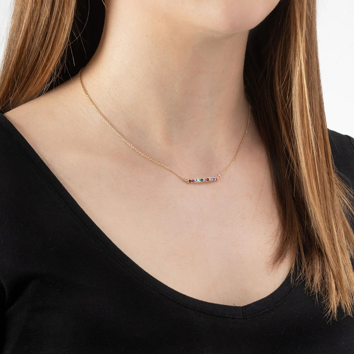 Family Bar Birthstone Pendant with CZ Studs - Image 6