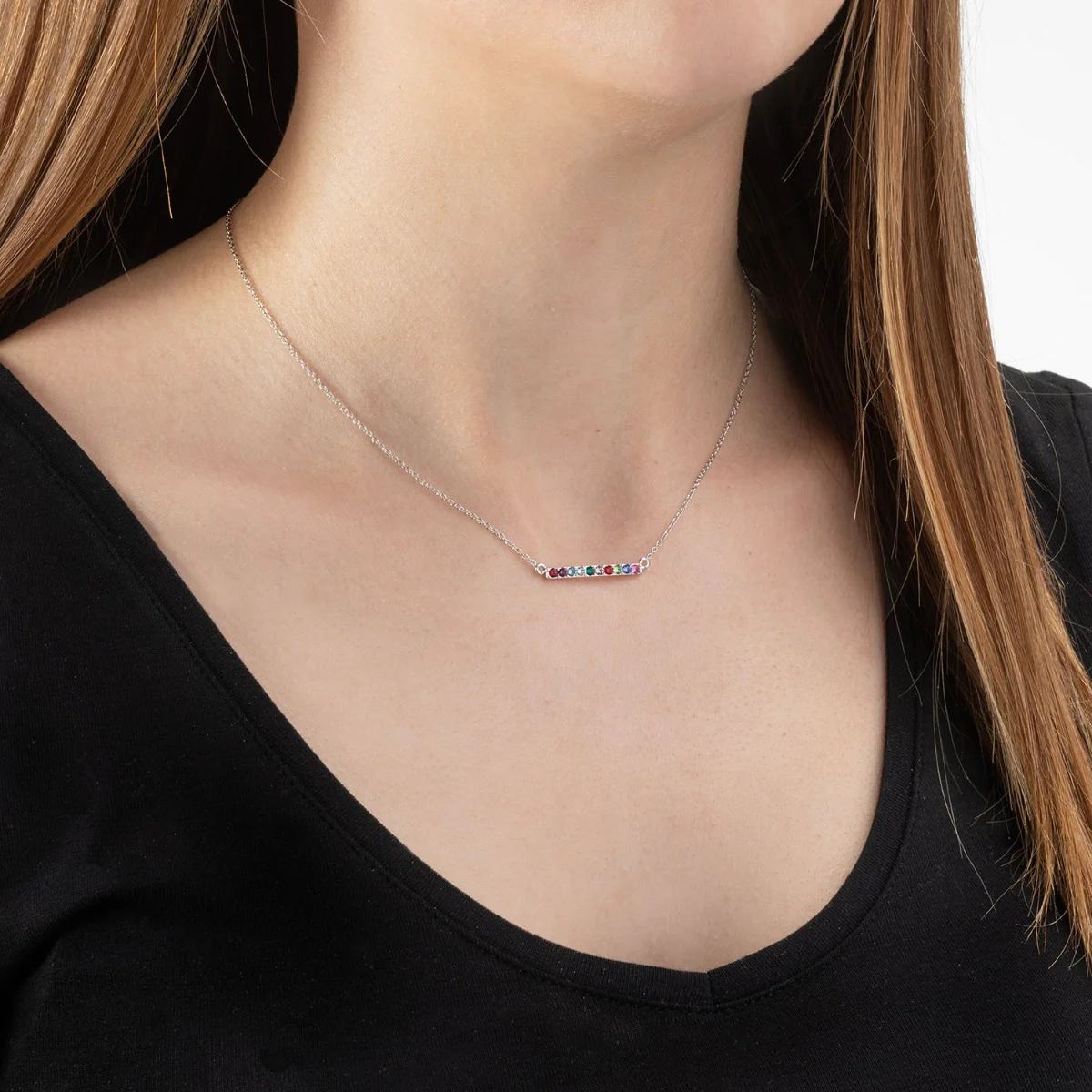 Multi Stone Bar Necklace + Bonus CZ Studs - Image 6