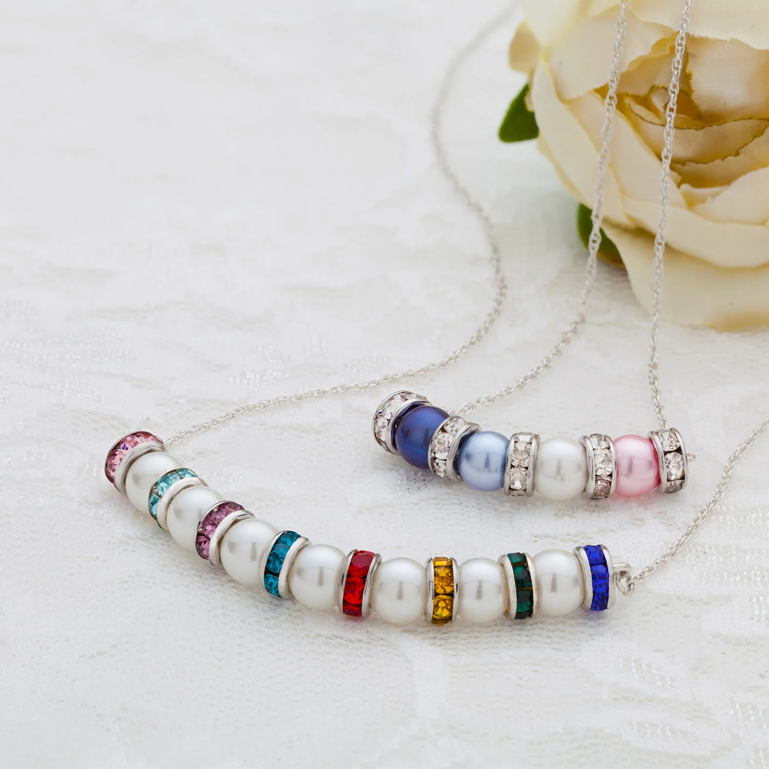 Family Birthstone Shell Pearl and Clear Crystal Necklace - Image 3