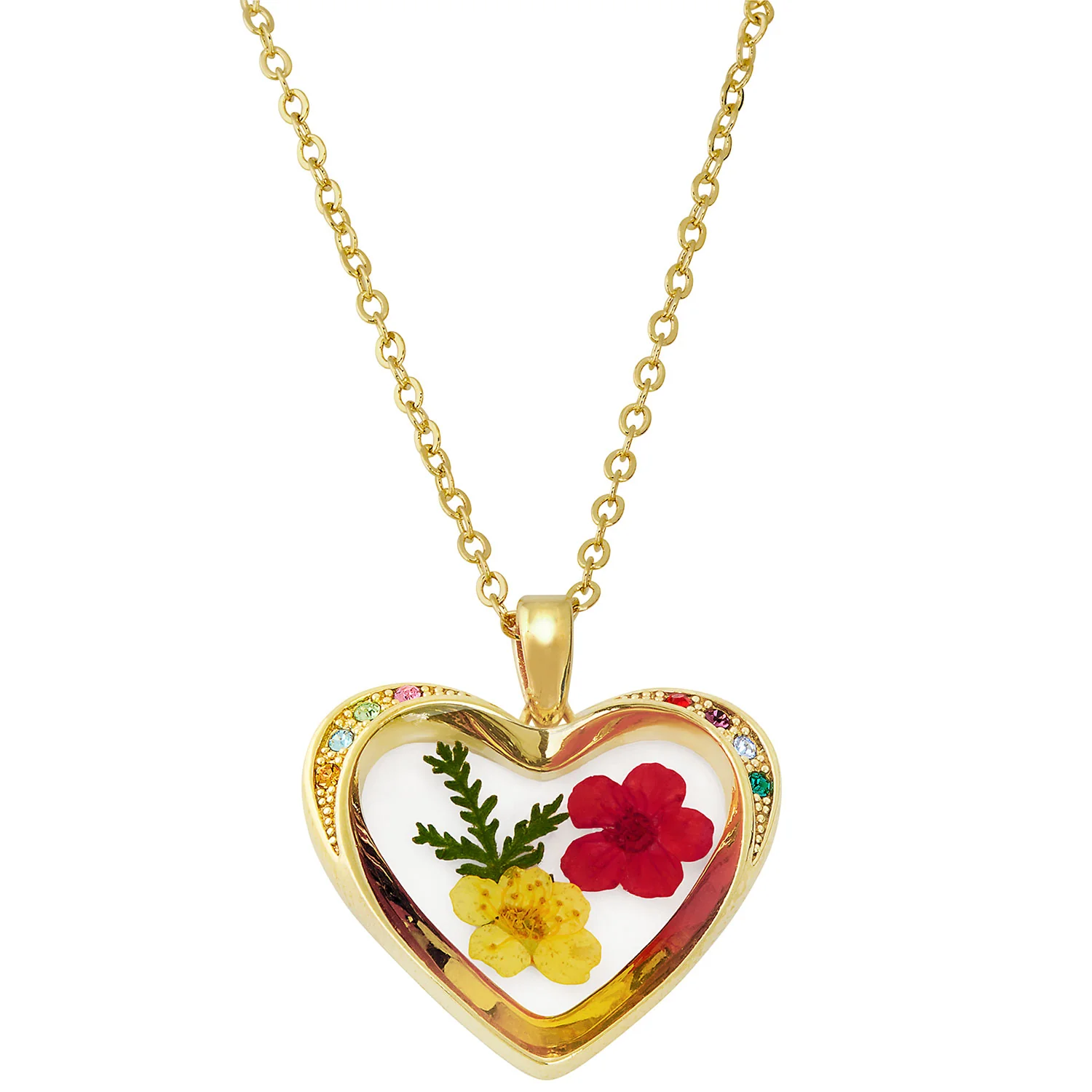 Family Birthstone and Dried Flower Heart Pendant Necklace - Image 4