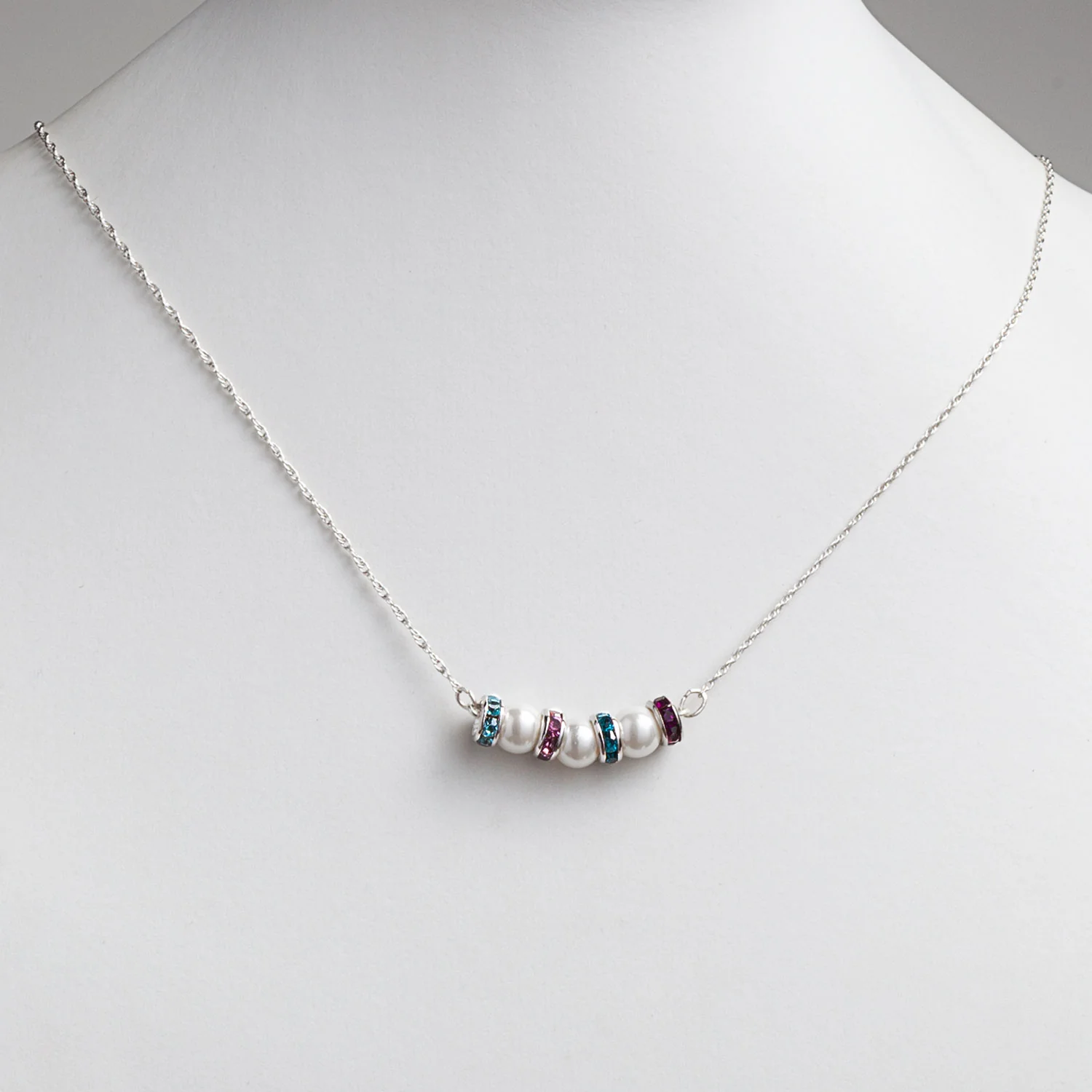 Family Birthstone Crystals and White Shell Pearl Necklace - Image 4