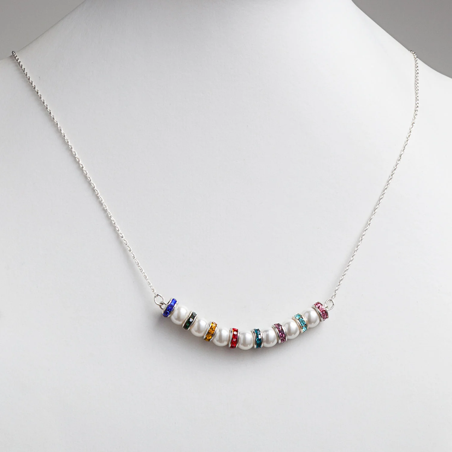 Family Birthstone Crystals and White Shell Pearl Necklace - Image 5