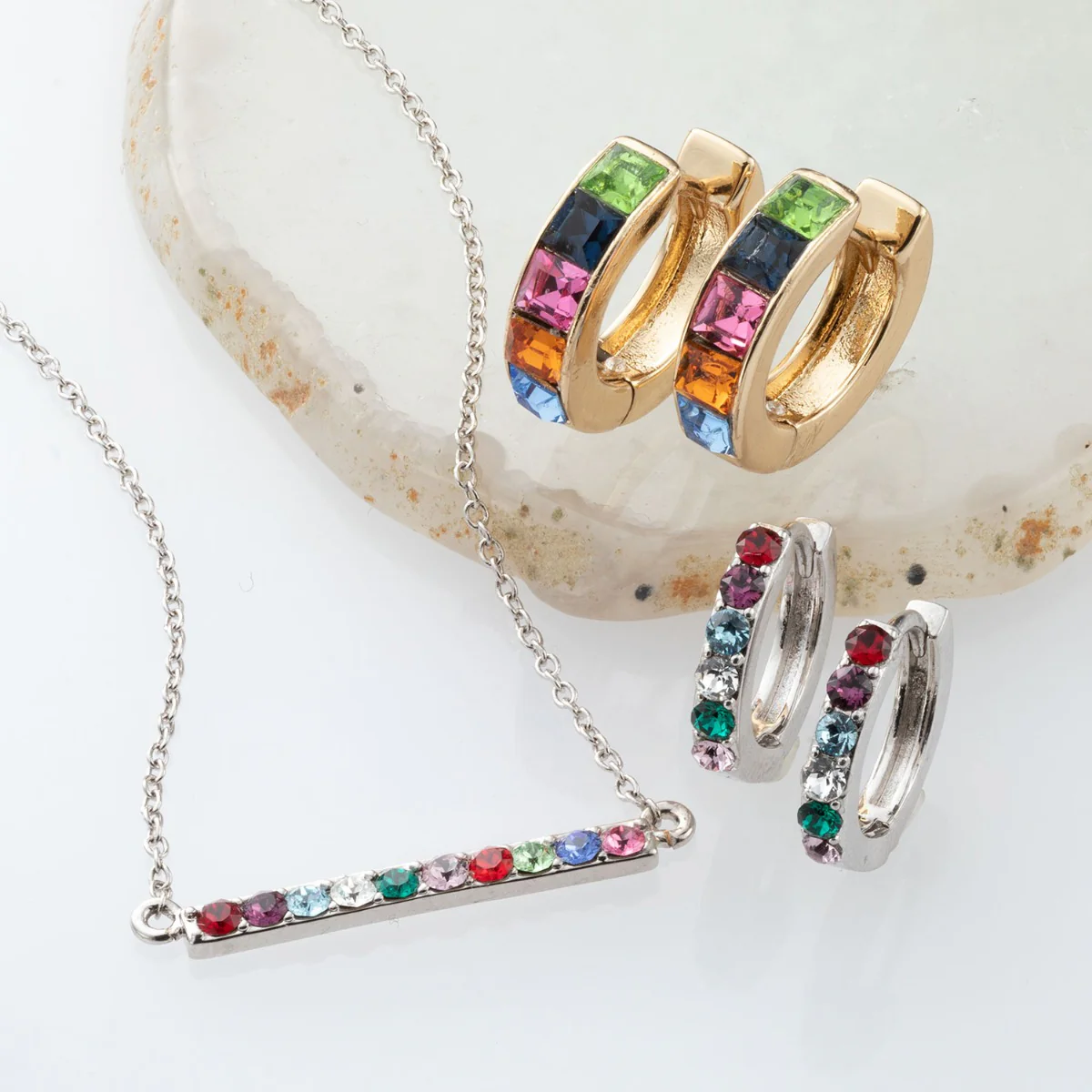 Multi Stone Huggie Hoop Earrings - Image 7