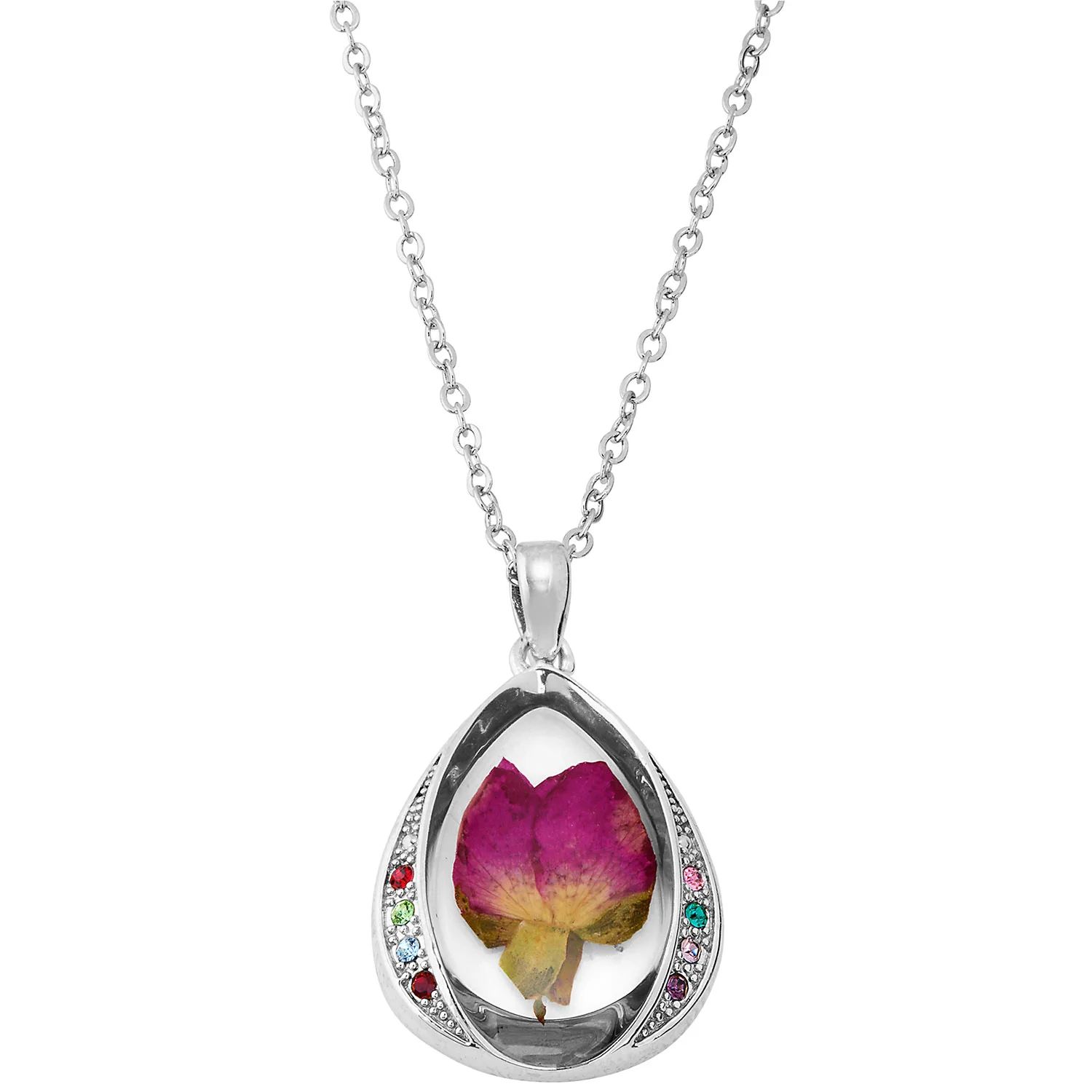 Family Birthstone with Dried Flower Teardrop Pendant Necklace - Image 4