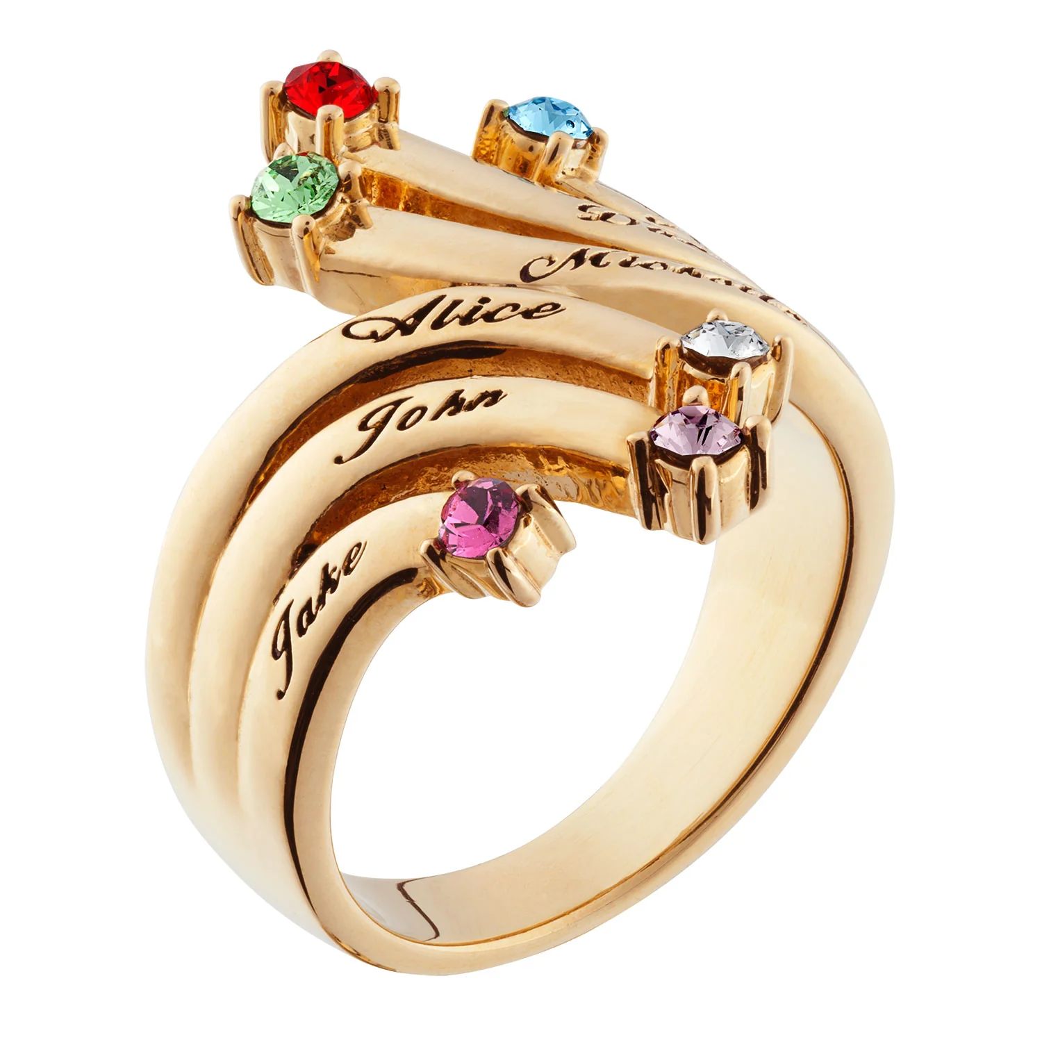 Family Cascading Name & Birthstone Family Ring - Image 2