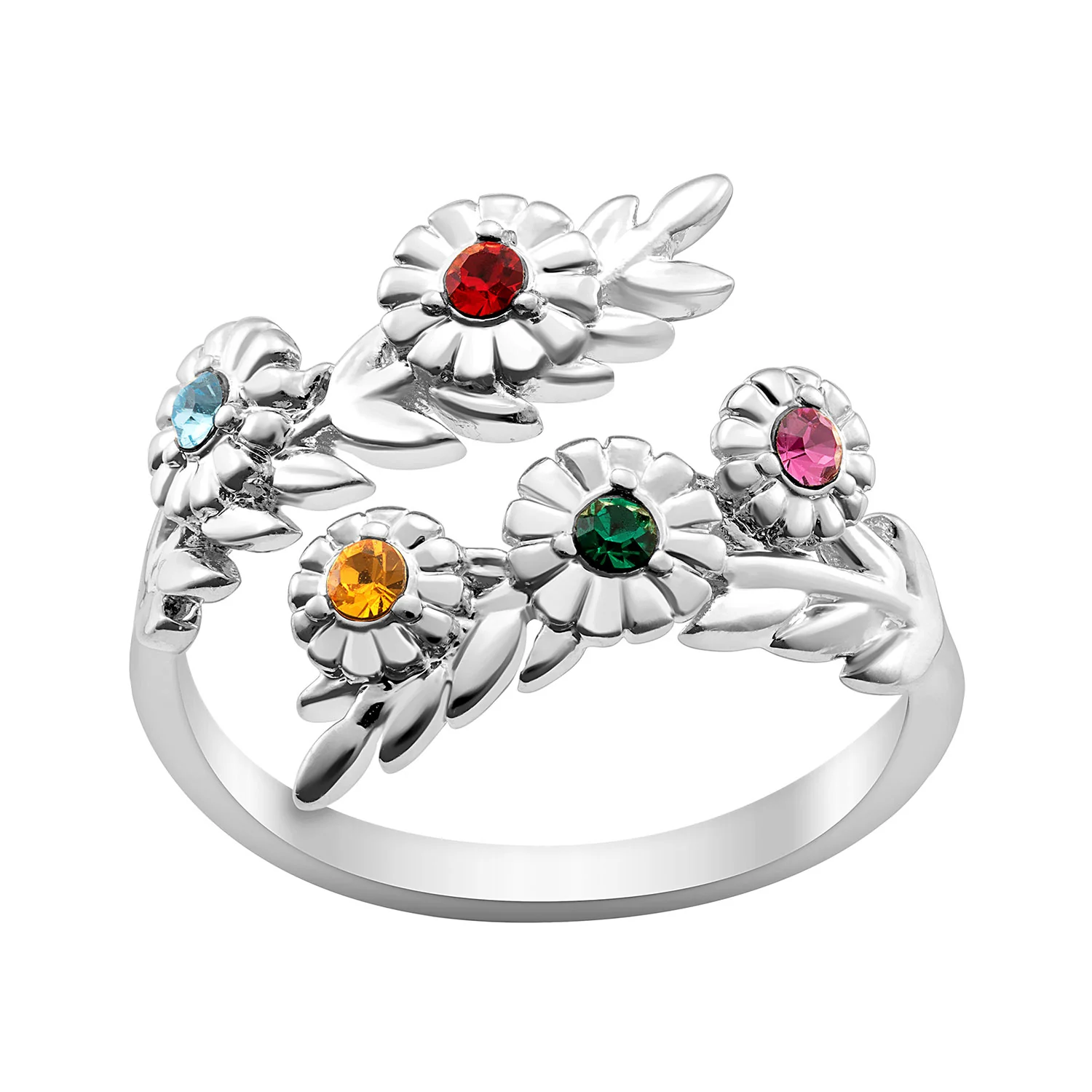 Family Flower Birthstone Bypass Ring