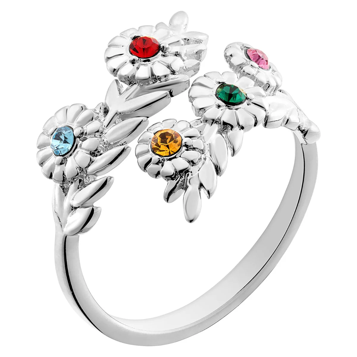 Family Flower Birthstone Bypass Ring - Image 2