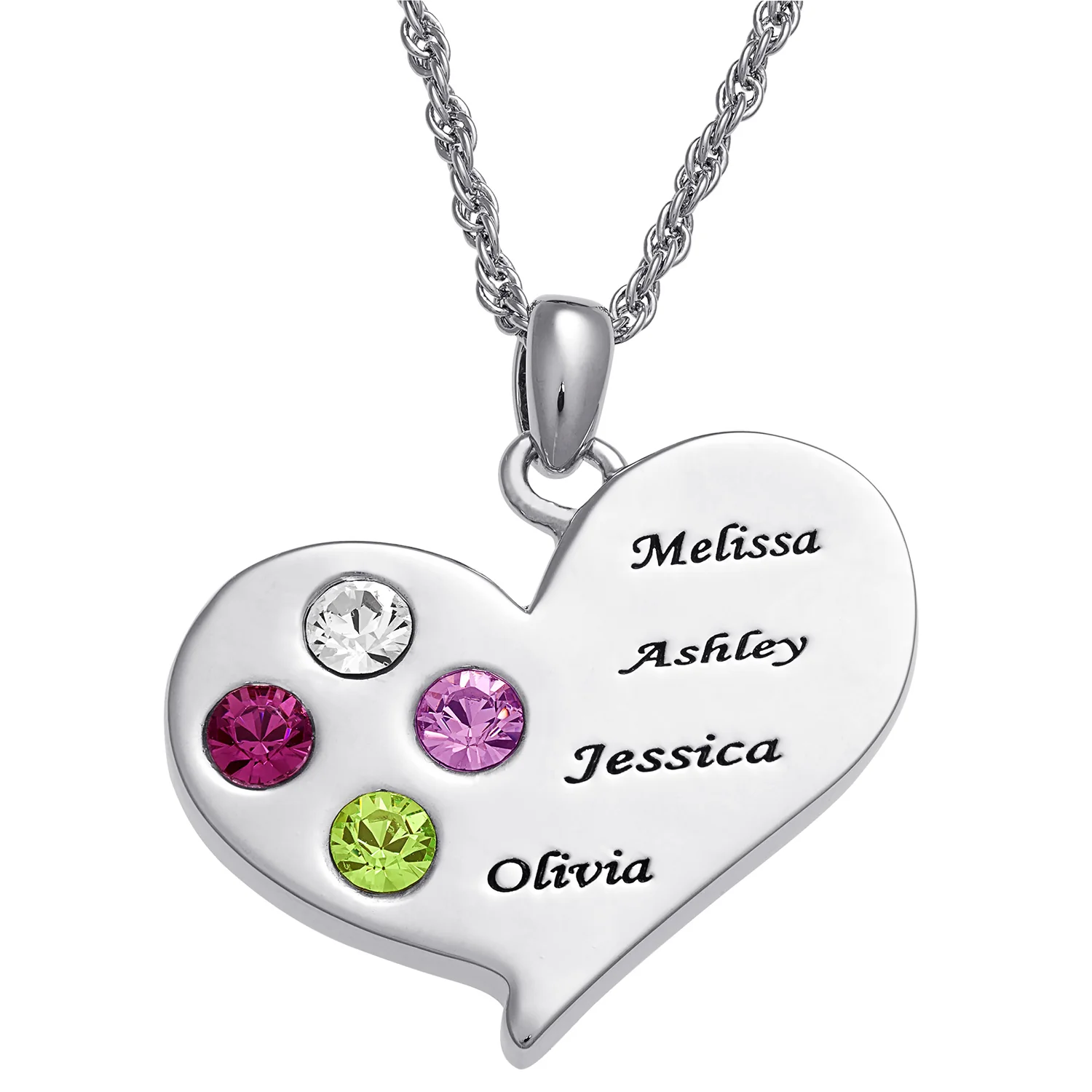 Family Heart Name and Birthstone Pendant