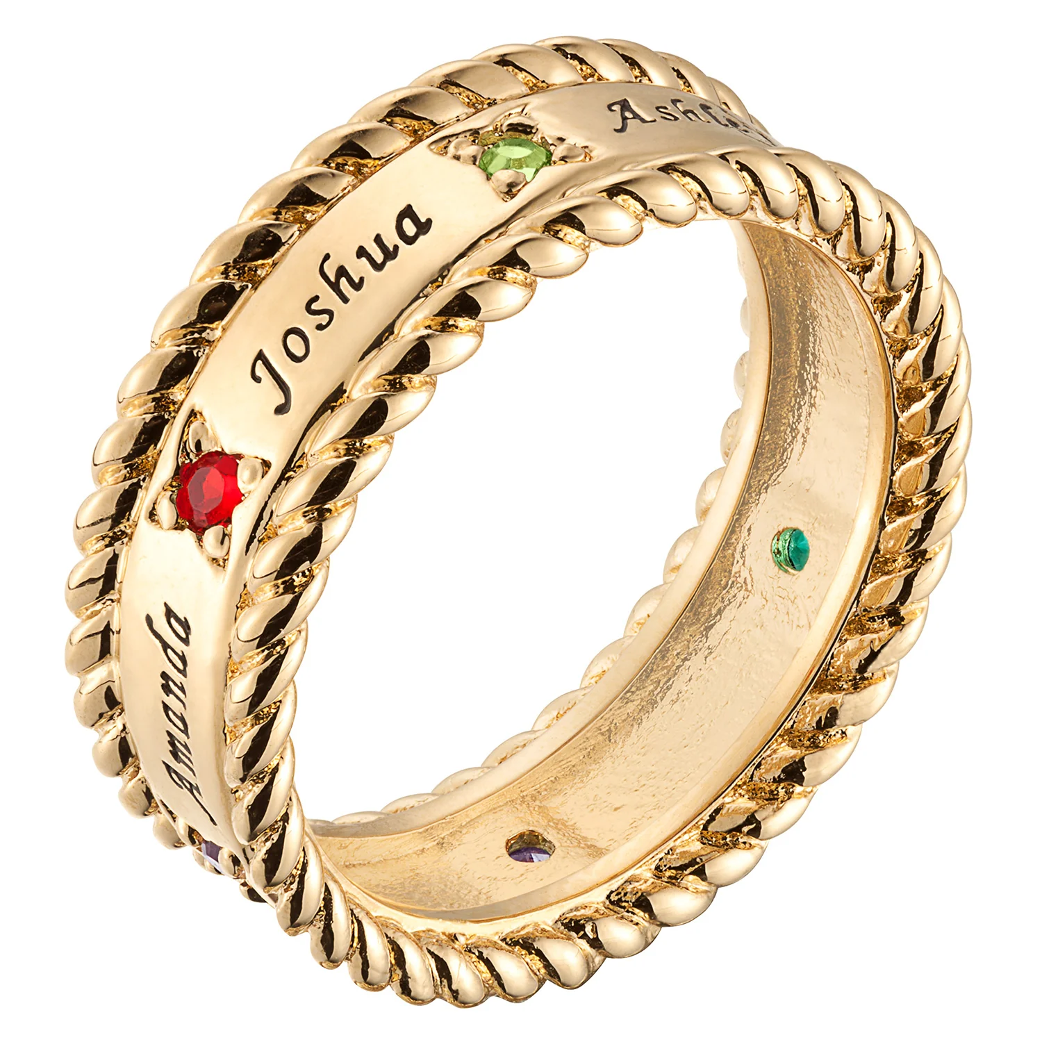 Family Name and Birthstone Rope Edged Band - Image 2