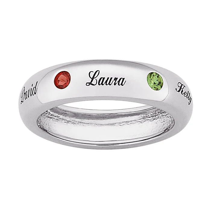 Sterling Silver Family Name and Genuine Birthstone Band
