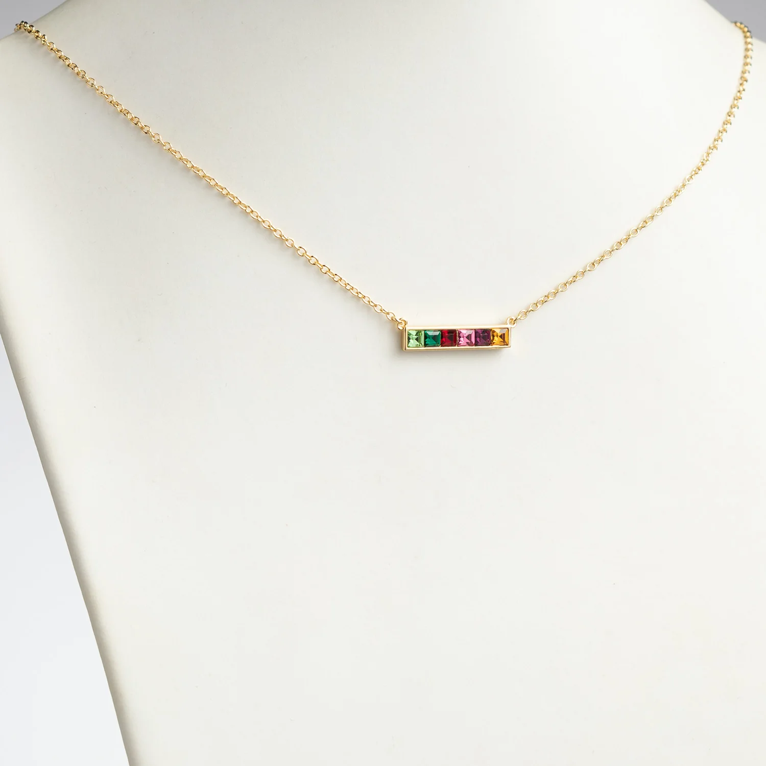 Family Square Birthstones Necklace - Image 3