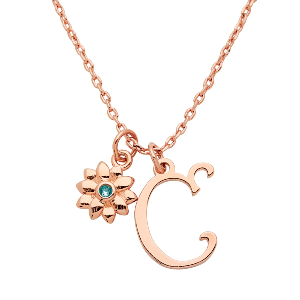 Fancy Initial with Birthstone Flower Necklace - Image 6