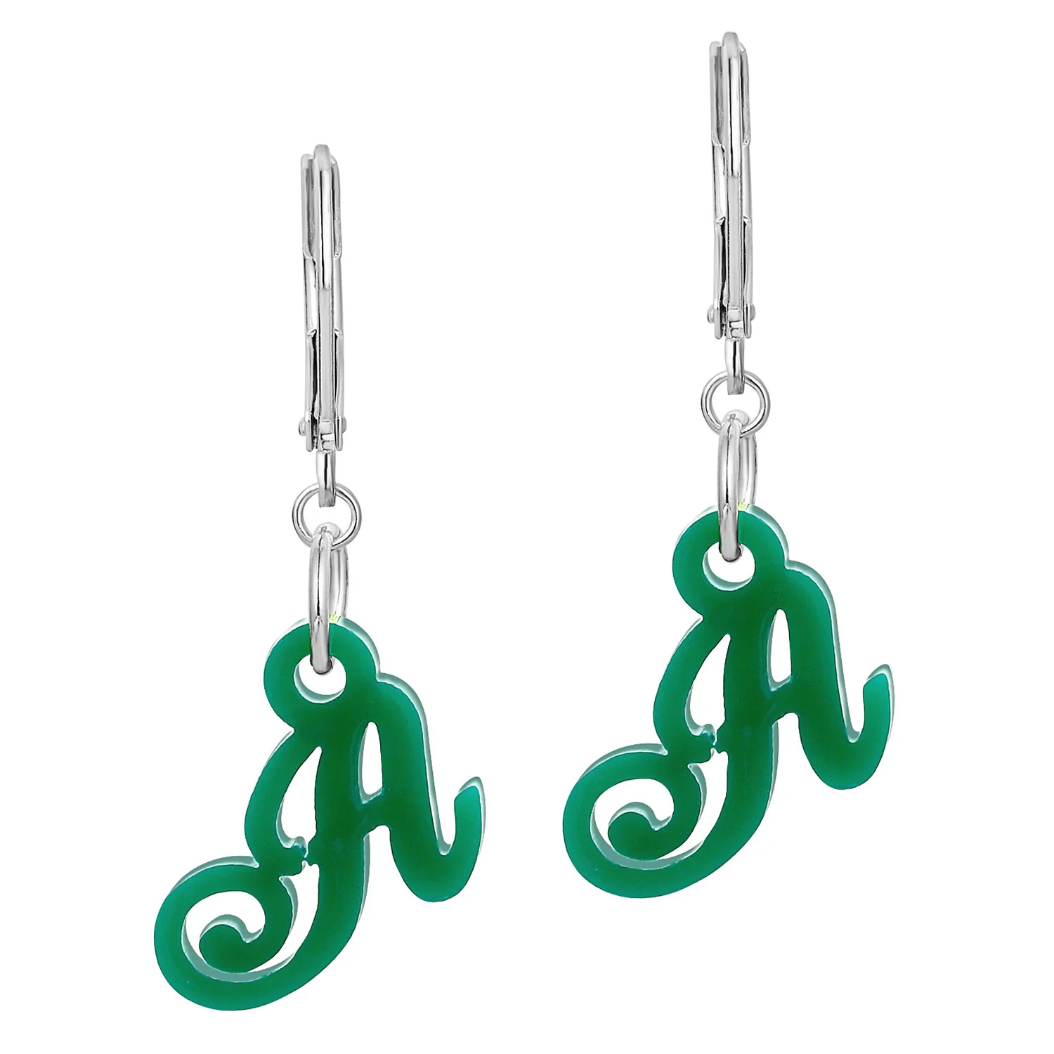 Fancy Script Acrylic Initial Dangle Drop Earrings - Image 2