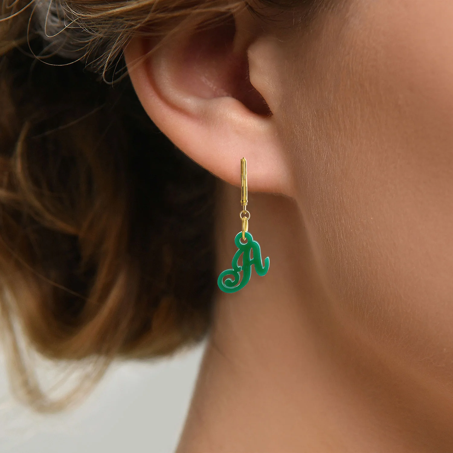 Fancy Script Acrylic Initial Dangle Drop Earrings - Image 4