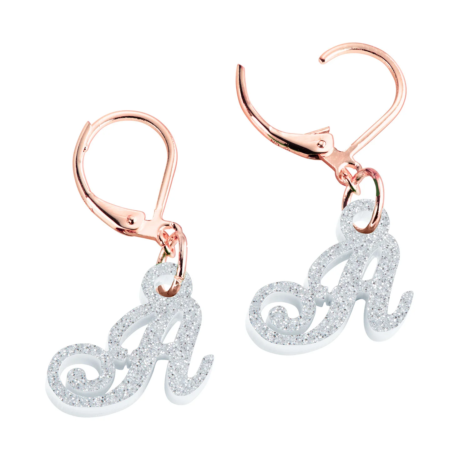 Fancy Script Acrylic Initial Dangle Drop Earrings - Image 8