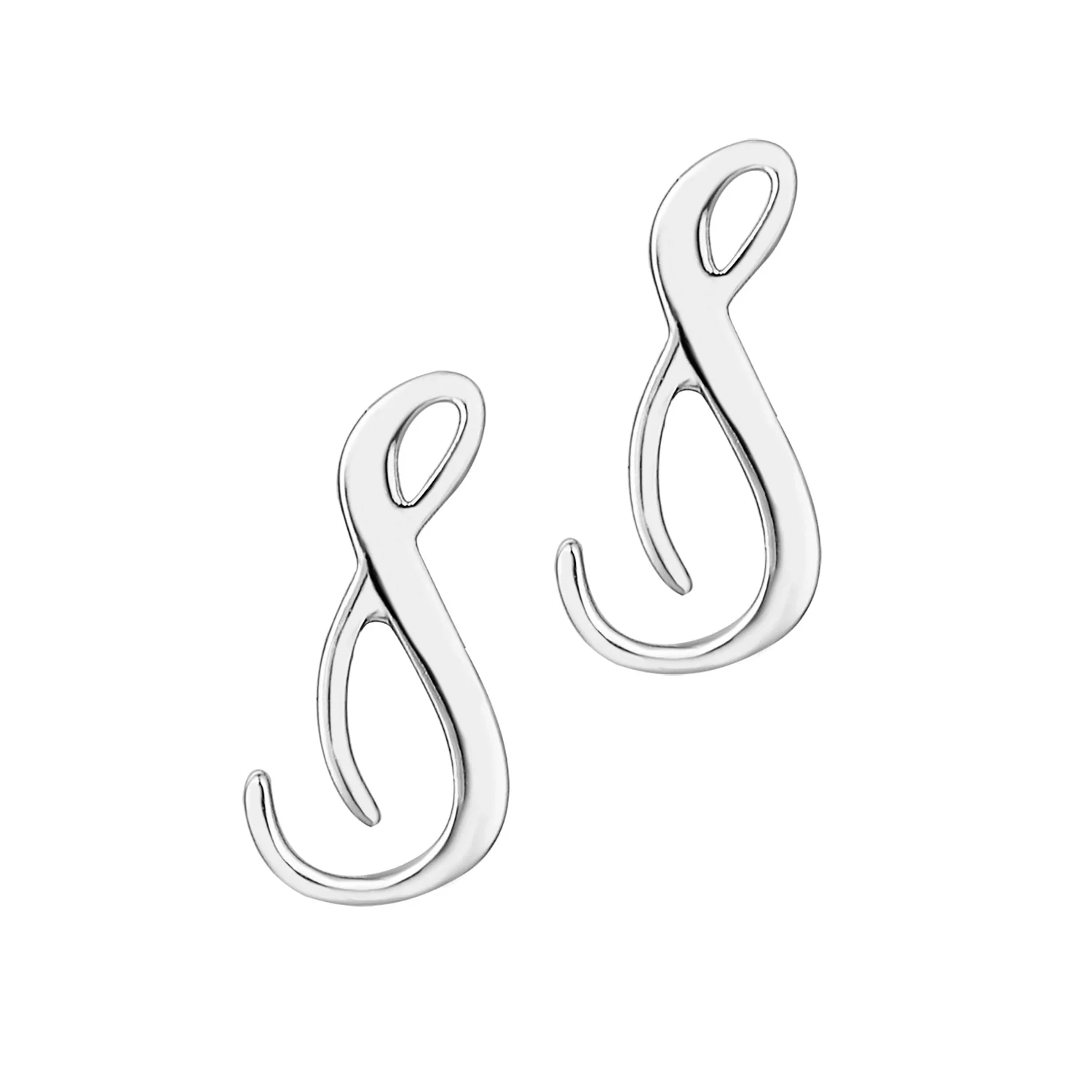 Fancy Script Initial Button Earrings - Image 2