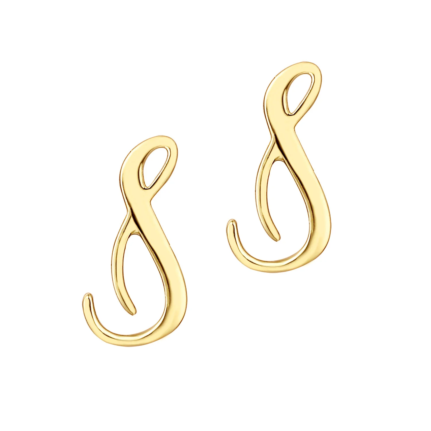 Fancy Script Initial Button Earrings - Image 4