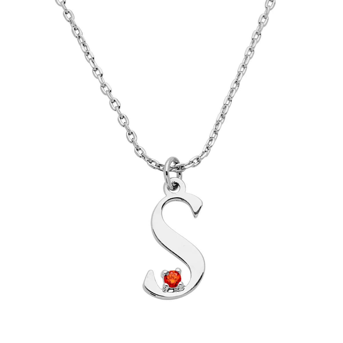 Fancy Script Initial with Birthstone Accent Necklace - Image 3