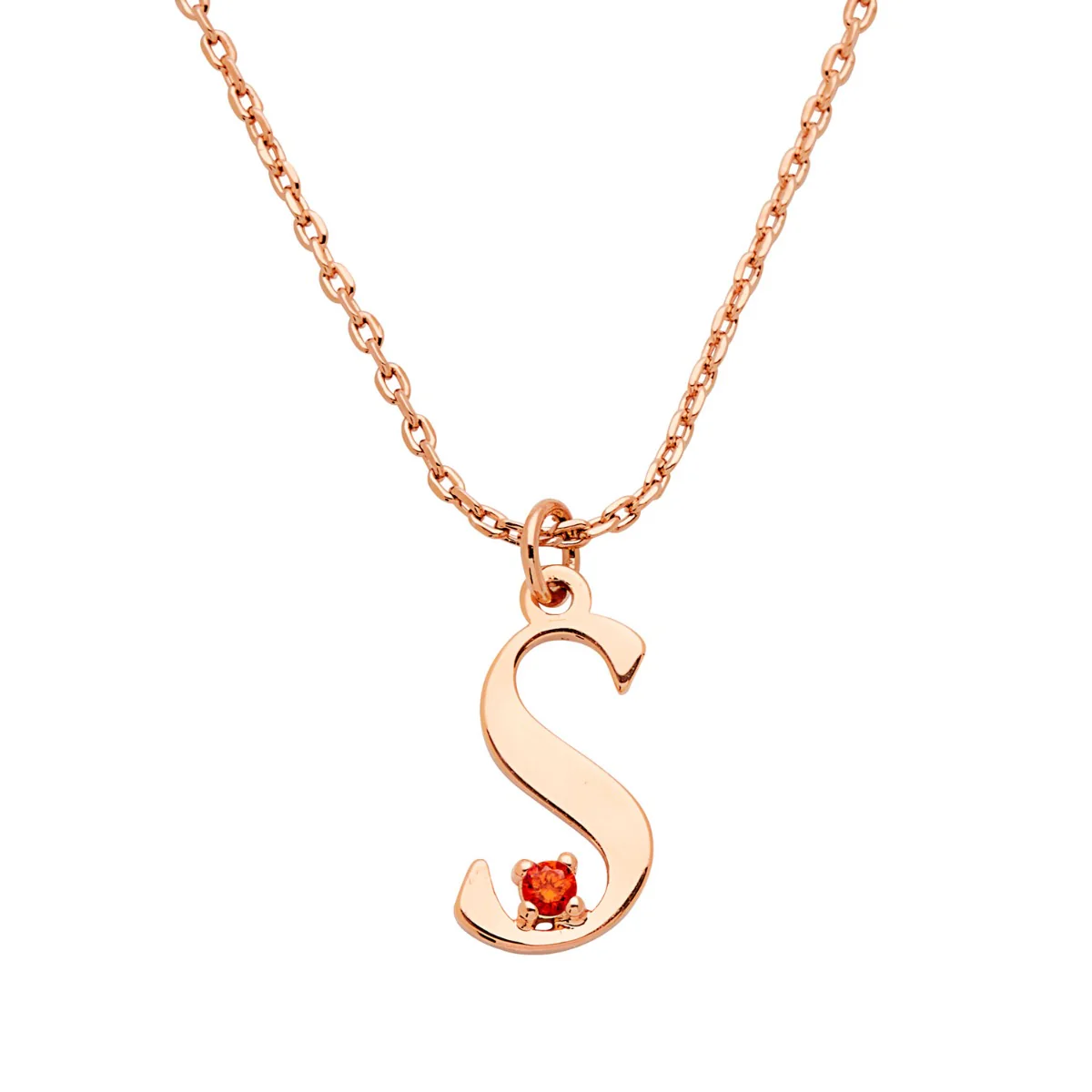 Fancy Script Initial with Birthstone Accent Necklace - Image 5