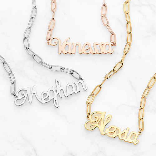 Fancy Script Name Paperclip Chain Necklace