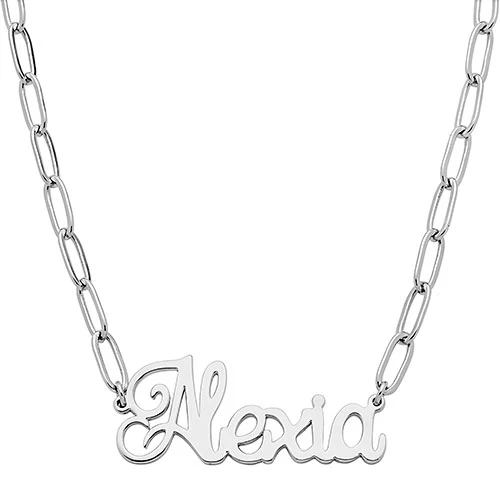 Fancy Script Name Paperclip Chain Necklace - Image 2