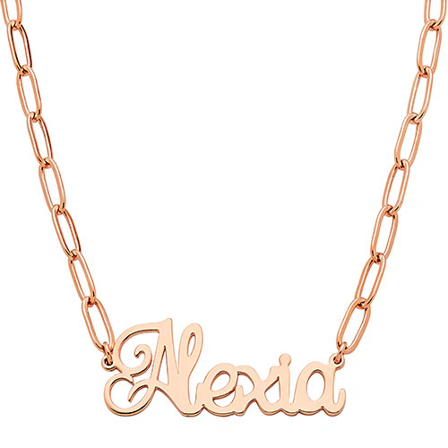 Fancy Script Name Paperclip Chain Necklace - Image 6
