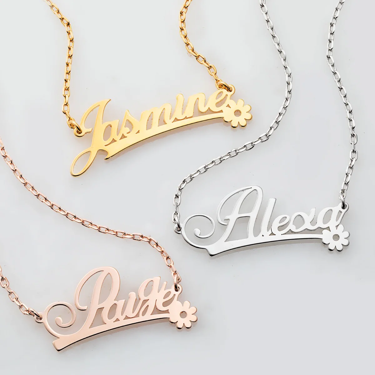 Fancy Script Name with Flower Underline Necklace