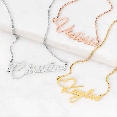 Fancy Script Name with Heart Necklace