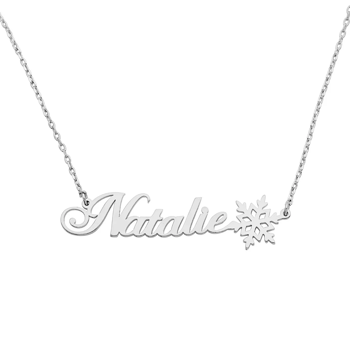 Fancy Script Name with Snowflake Necklace - Image 2