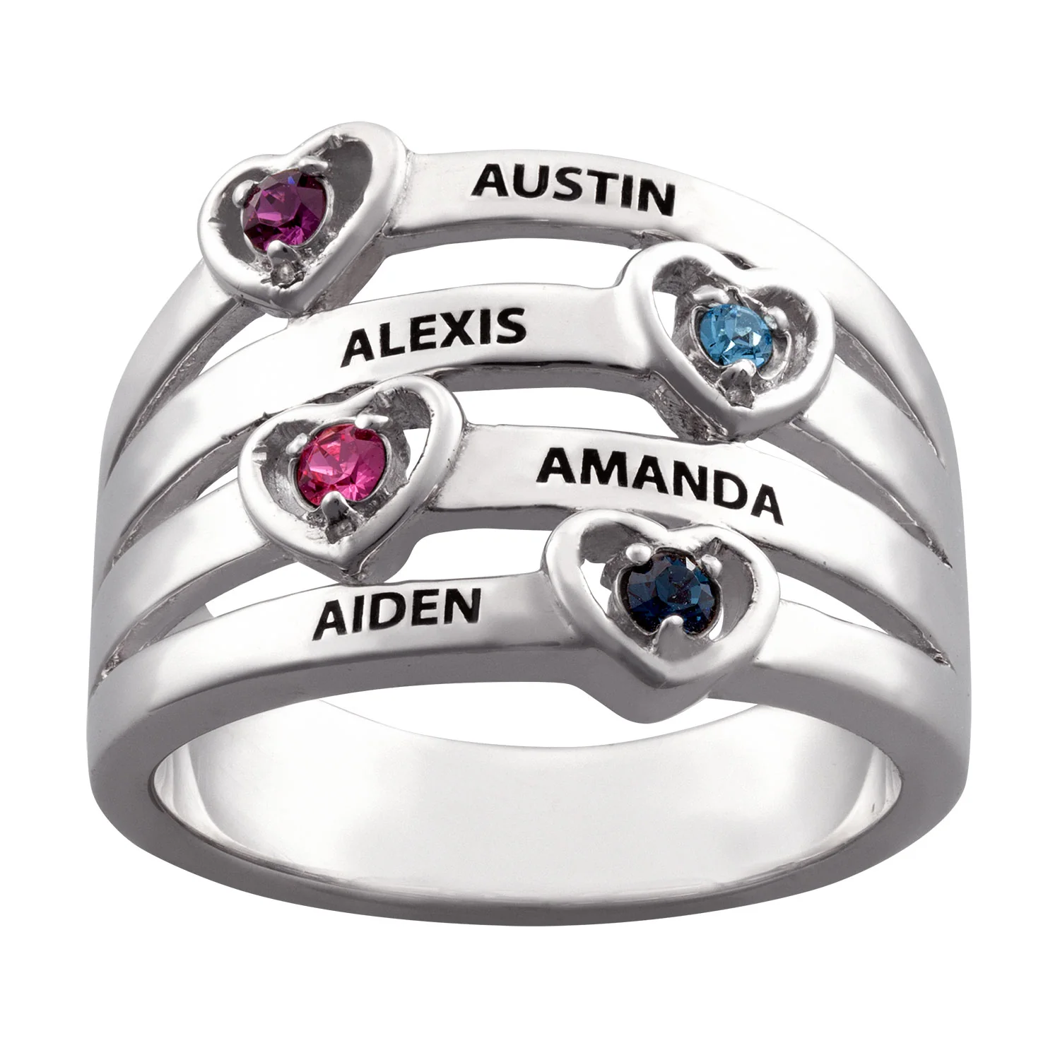 Floating Hearts Birthstones and Names Family Ring