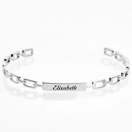 Frozen Paperclip Chain Engraved Cuff Bracelet - Image 2