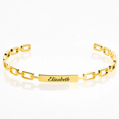 Frozen Paperclip Chain Engraved Cuff Bracelet - Image 4