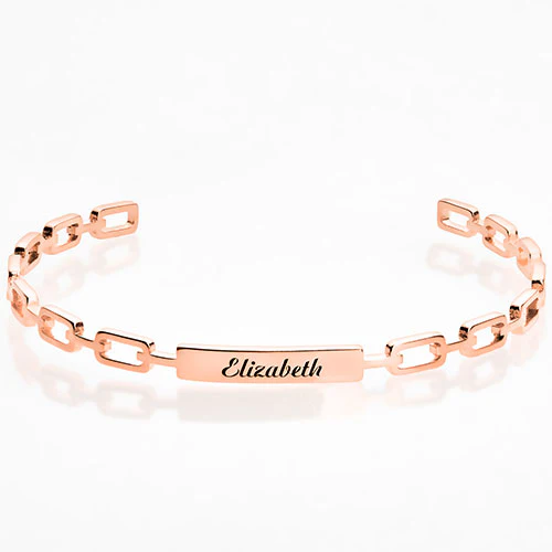Frozen Paperclip Chain Engraved Cuff Bracelet - Image 7